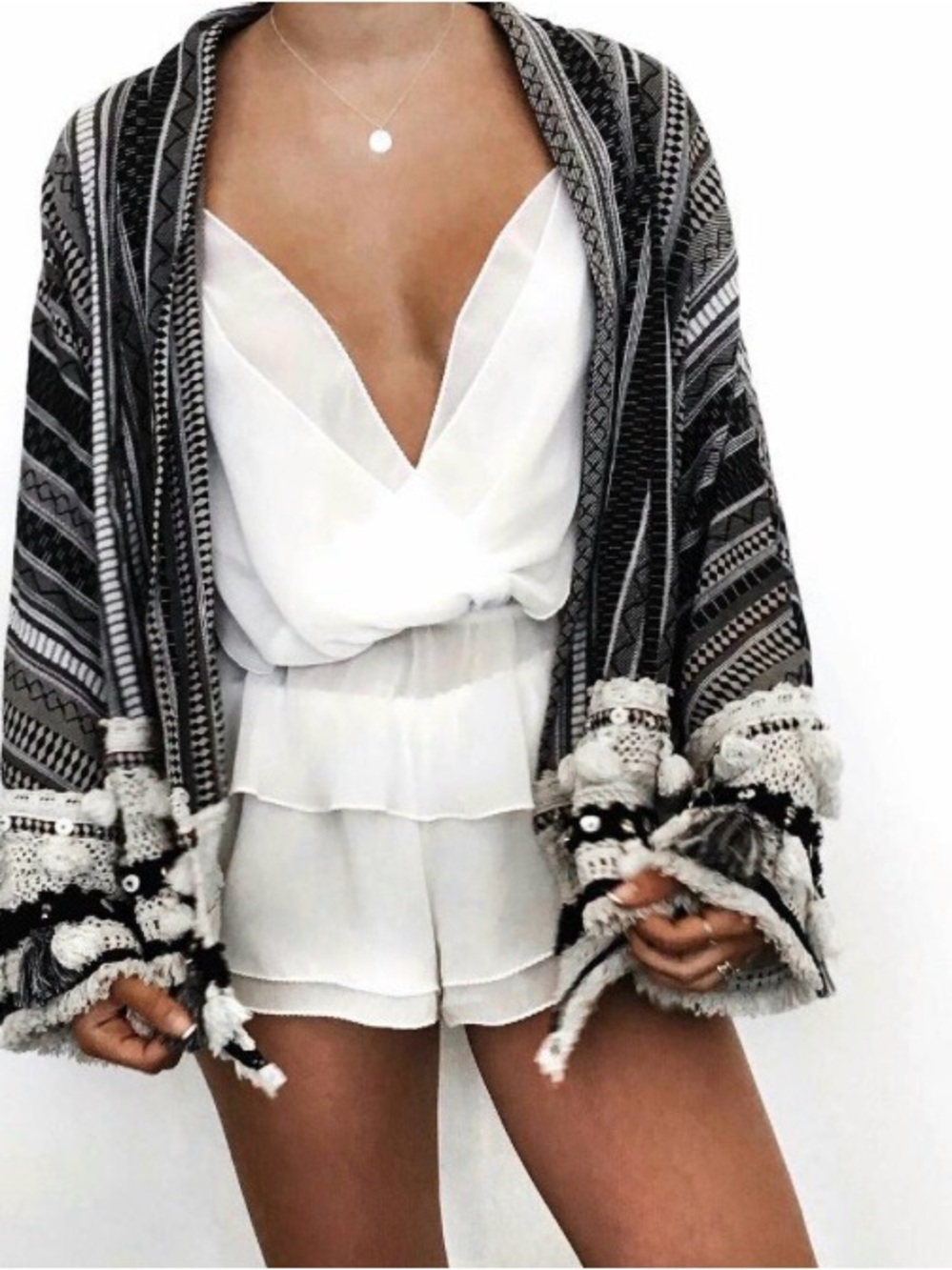 Zara Boho Blue & White Patterned Striped Open-Front Cardigan Kimono